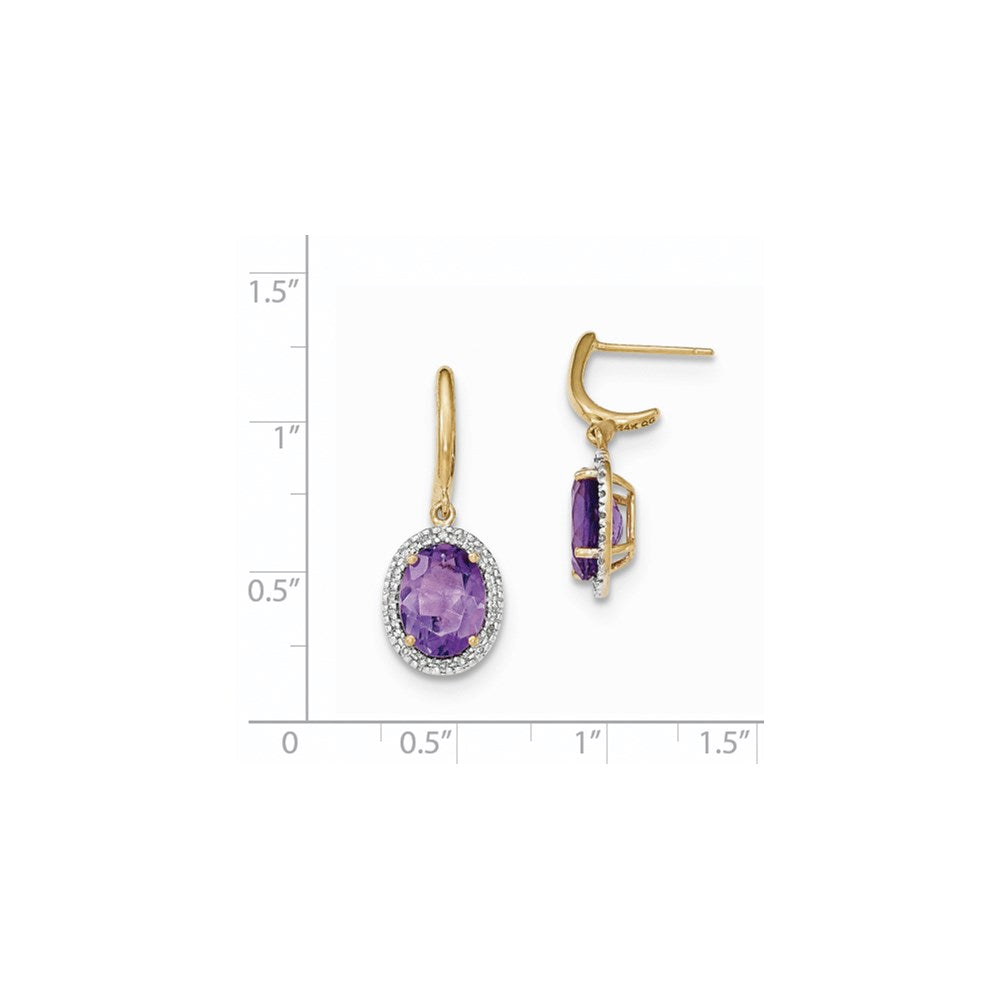 14k Yellow Gold Amethyst w/Real Diamond Halo Post Dangle Earrings