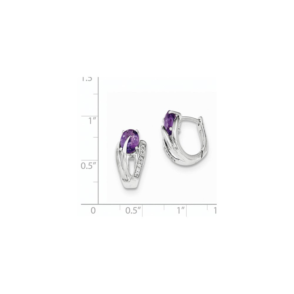 14K White Gold Real Diamond u0026 Amethyst Hinged Hoop Earrings
