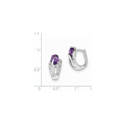 14K White Gold Real Diamond u0026 Amethyst Hinged Hoop Earrings