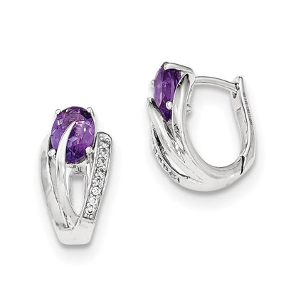 14K White Gold Real Diamond u0026 Amethyst Hinged Hoop Earrings