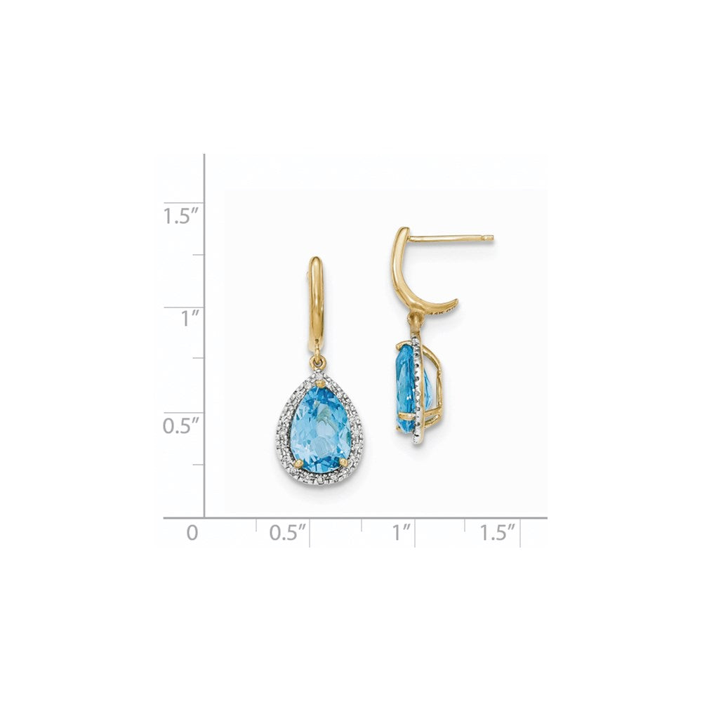 14k Yellow Gold Lt. Swiss Blue Topaz w/Real Diamond Halo Post Dangle Earrings