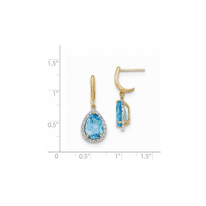 14k Yellow Gold Lt. Swiss Blue Topaz w/Real Diamond Halo Post Dangle Earrings