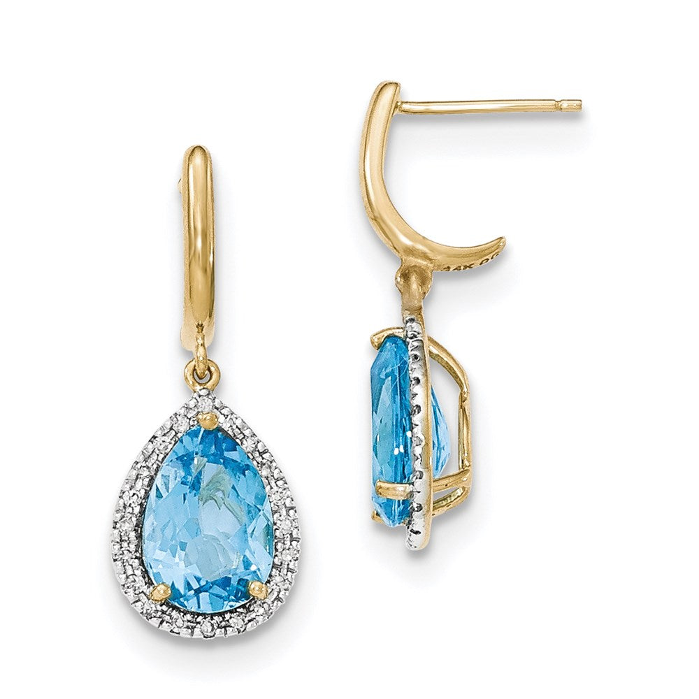14k Yellow Gold Lt. Swiss Blue Topaz w/Real Diamond Halo Post Dangle Earrings