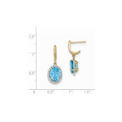14k Yellow Gold Lt. Swiss Blue Topaz w/Real Diamond Halo Post Dangle Earrings