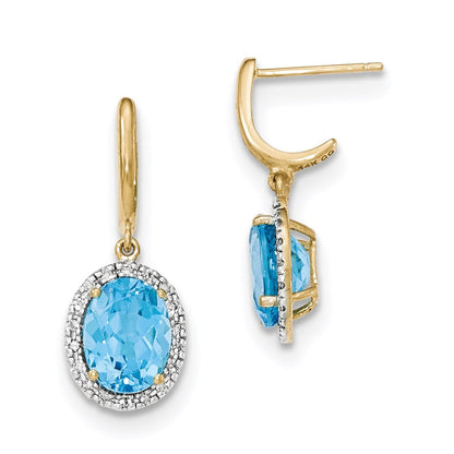14k Yellow Gold Lt. Swiss Blue Topaz w/Real Diamond Halo Post Dangle Earrings