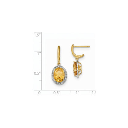 14k Yellow Gold Citrine w/Real Diamond Halo Post Dangle Earrings