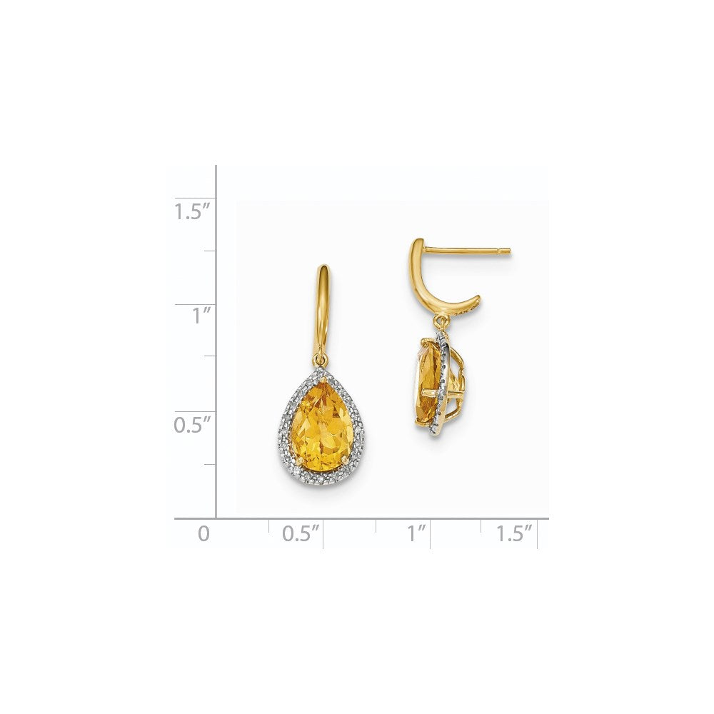14k Yellow Gold Citrine w/Real Diamond Halo Post Dangle Earrings