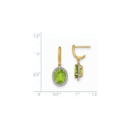 14k Yellow Gold Peridot w/Real Diamond Halo Post Dangle Earrings