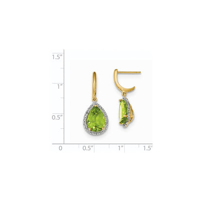 14k Yellow Gold Peridot w/Real Diamond Halo Post Dangle Earrings