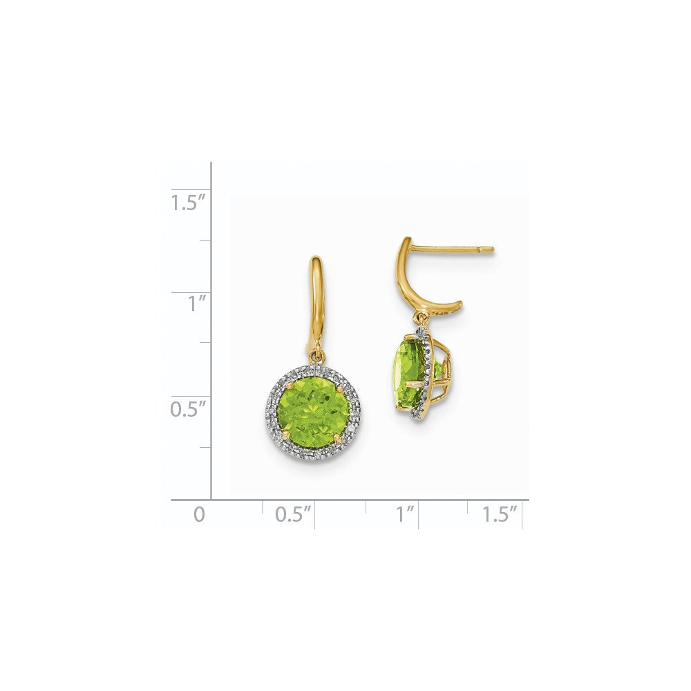 14k Yellow Gold Peridot w/Real Diamond Halo Post Dangle Earrings