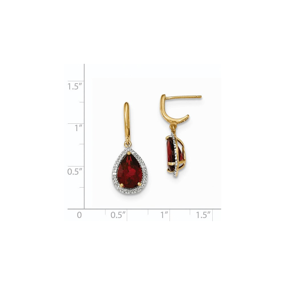 14k Yellow Gold Garnet w/Real Diamond Halo Post Dangle Earrings