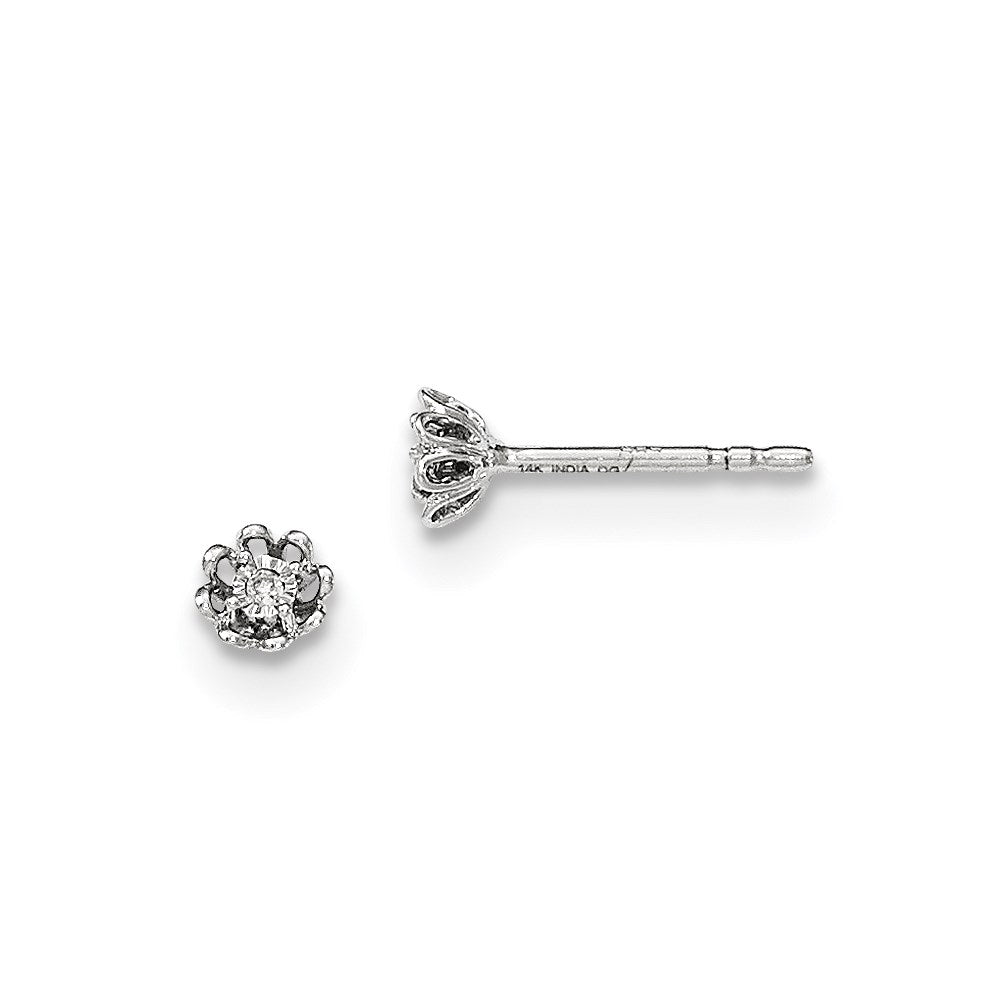 14K White Gold Real Diamond Flower Post Earrings