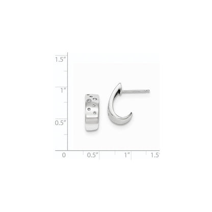 14k White Gold Real Diamond Huggie Post Earrings