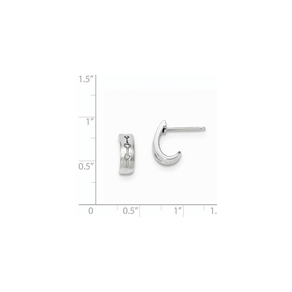 14k White Gold Real Diamond Huggie Post Earrings