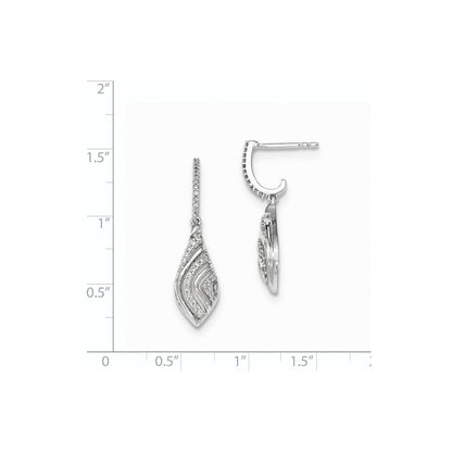 14K White Gold Polished Real Diamond Teardrop Dangle Post Earrings