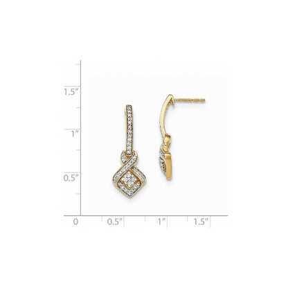 14k Yellow Gold Polished Real Diamond Dangle Post Earrings