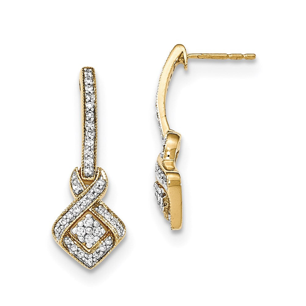 14k Yellow Gold Polished Real Diamond Dangle Post Earrings