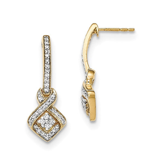 14k Yellow Gold Polished Real Diamond Dangle Post Earrings