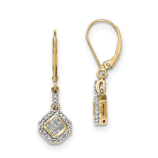 14K Yellow Gold Polished Real Diamond Dangle Hinged Hoop Earrings