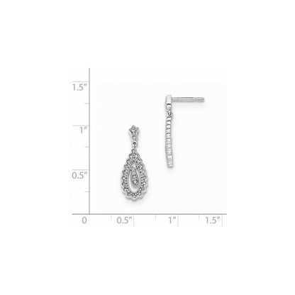 14K White Gold Real Diamond Post Dangle Earrings
