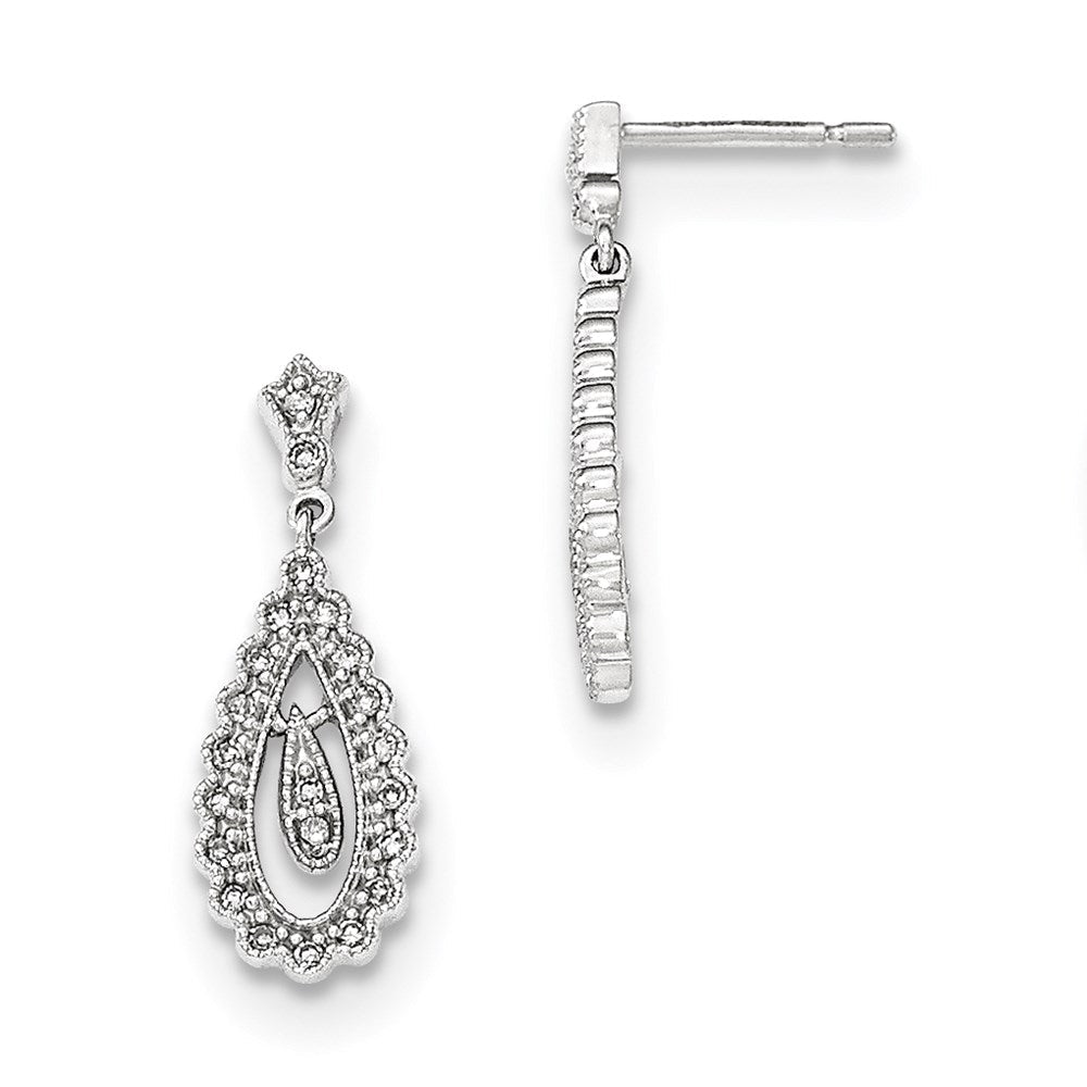 14K White Gold Real Diamond Post Dangle Earrings