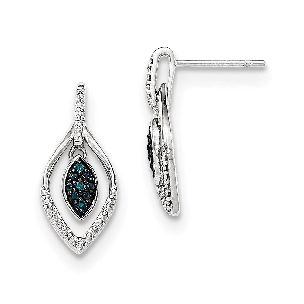 14k White Gold Blue and White Real Diamond Dangle Post Earrings