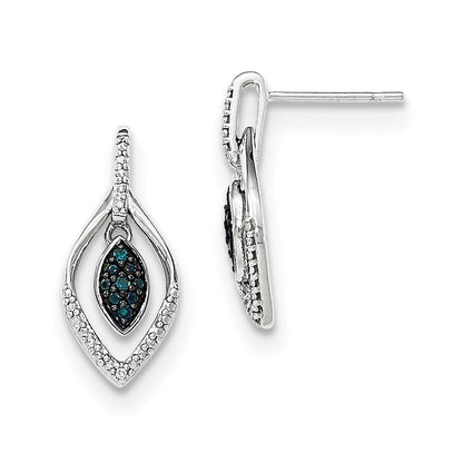 14k White Gold Blue and White Real Diamond Dangle Post Earrings