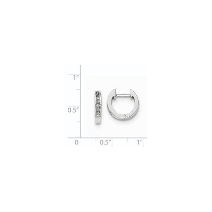 14K White Gold Polished Real Diamond Hinged Hoop Earrings