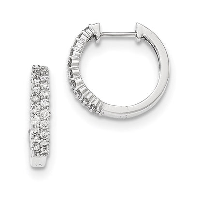 14K White Gold Polished Real Diamond Hinged Hoop Earrings