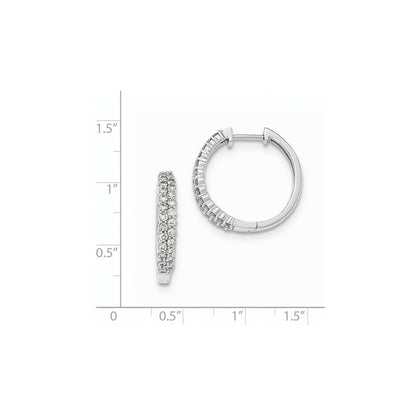 14K White Gold Polished Real Diamond Hinged Hoop Earrings