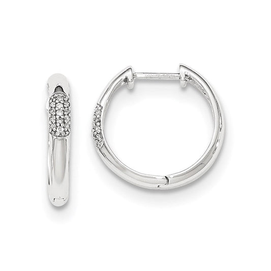 14k White Gold Real Diamond Hinged Round Hoop Earrings