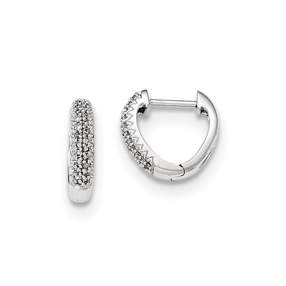 14K White Gold Polished Real Diamond Hinged Hoop Earrings