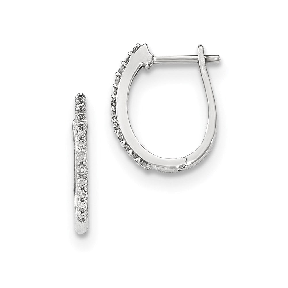 14K White Gold Real Diamond 1.3mm Hinged Hoop Earrings