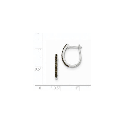 14K White Gold Black Real Diamond 1.3mm Hinged Hoop Earrings
