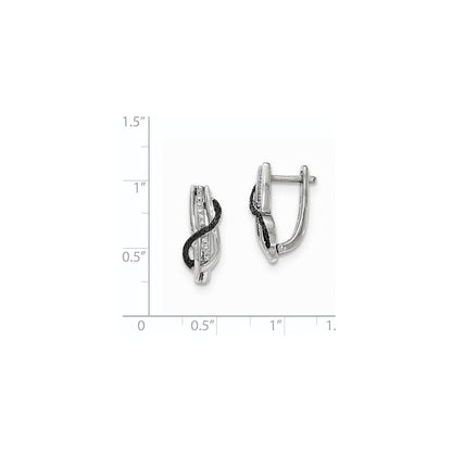 14K White Gold Black u0026 White Real Diamond Hinged Earrings