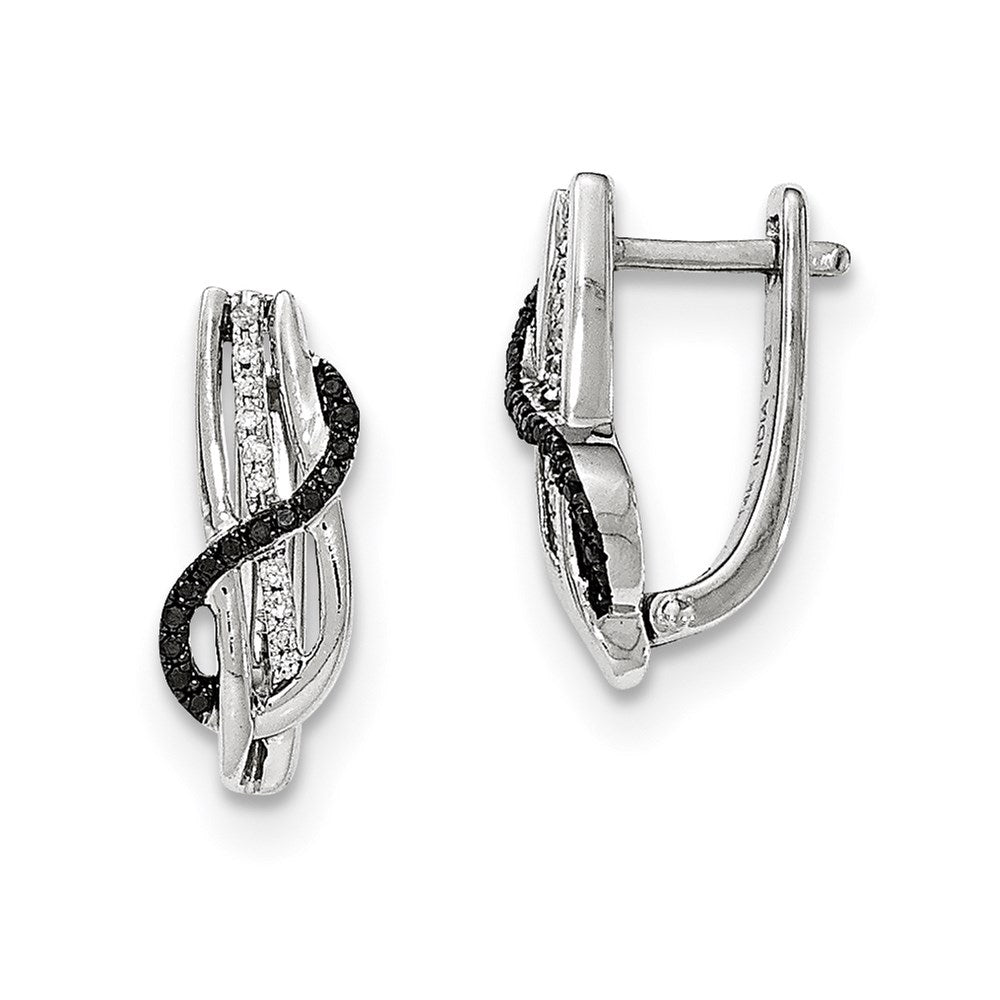 14K White Gold Black u0026 White Real Diamond Hinged Earrings