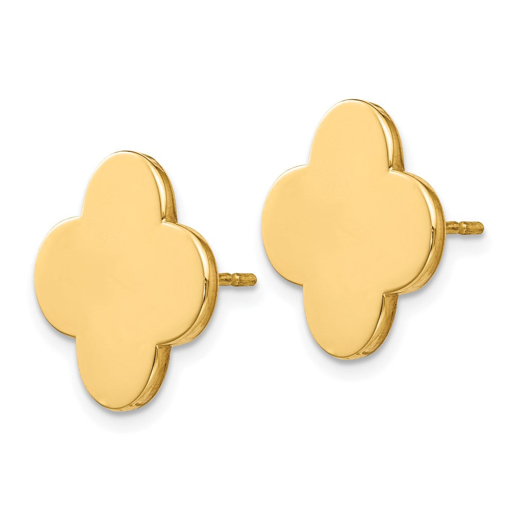 14k Yellow Gold Quatrefoil Design Post Earrings