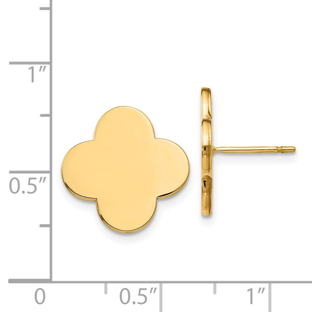 14k Yellow Gold Quatrefoil Design Post Earrings