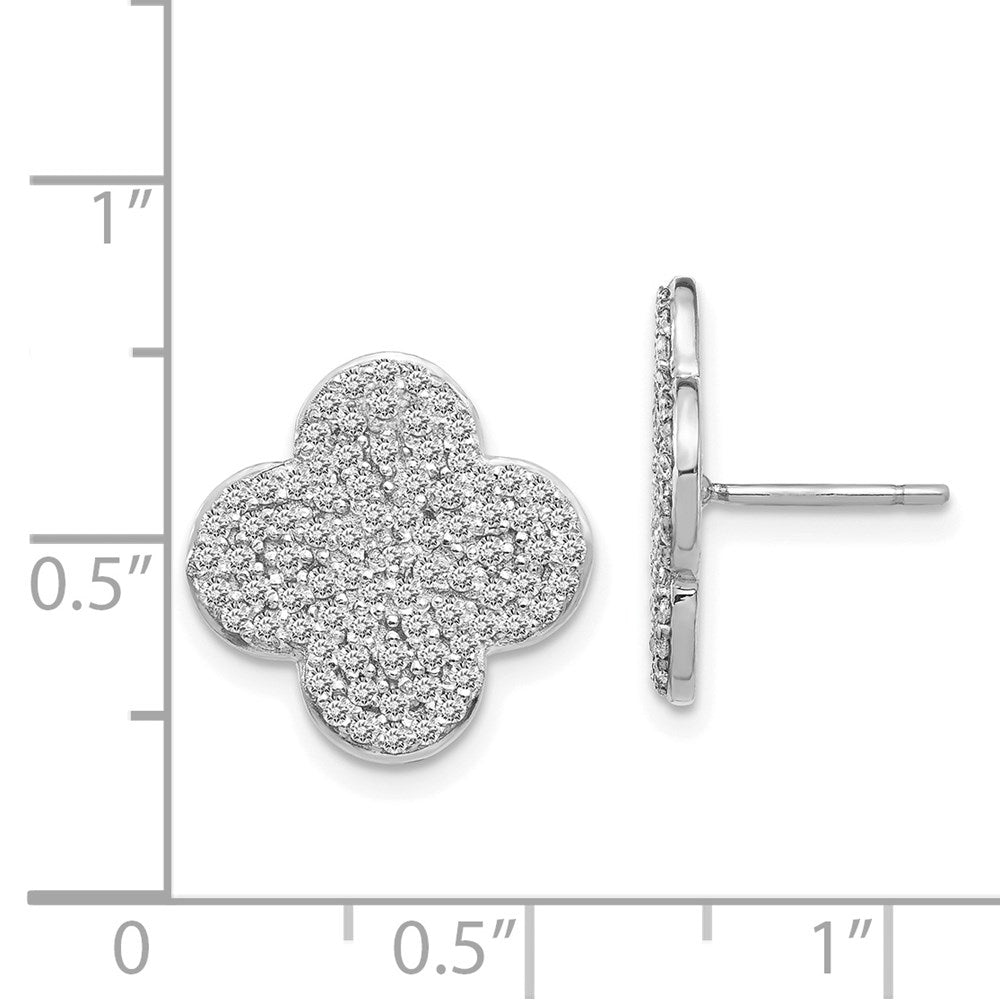 14k White Gold Real Diamond Quatrefoil Design Post Earrings