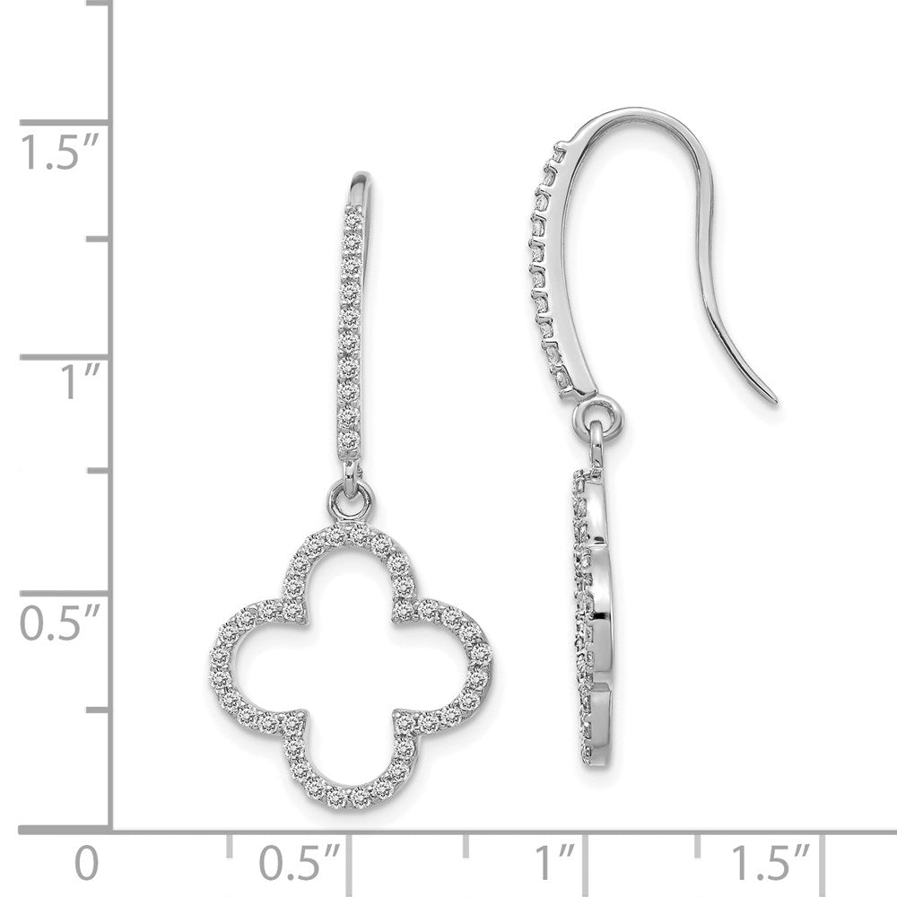 14k White Gold Real Diamond Quatrefoil Design Dangle Earrings