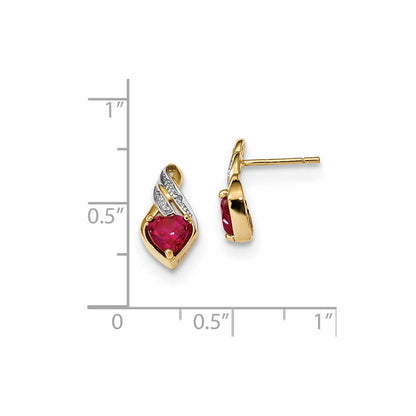 14k Yellow Gold w/ Created Ruby u0026 Real Diamond Polished Post Earrings