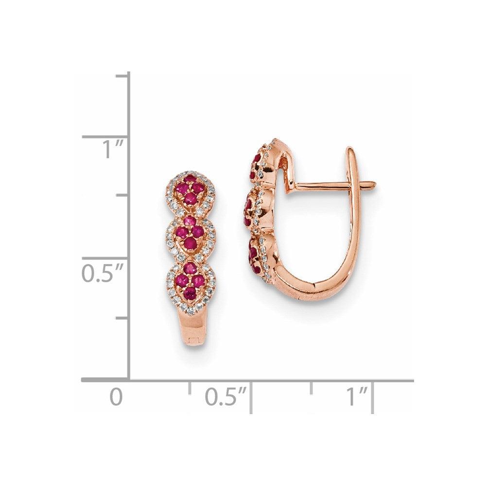 14k Rose Gold Real Diamond and Ruby Earrings
