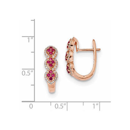 14k Rose Gold Real Diamond and Ruby Earrings