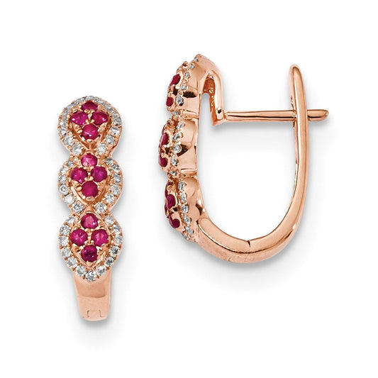 14k Rose Gold Real Diamond and Ruby Earrings