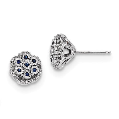 14k White Gold Real Diamond u0026 Sapphire Post Earrings