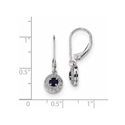 14k White Gold Real Diamond Halo Sapphire Leverback Dangle Earrings