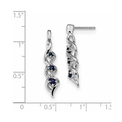14k White Gold Real Diamond and Blue Sapphire Post Dangle Earrings
