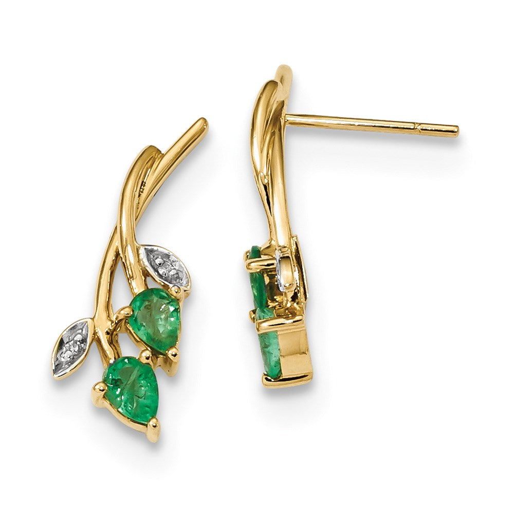 14k Yellow Gold w/ Real Diamond u0026 Emerald Post Earrings