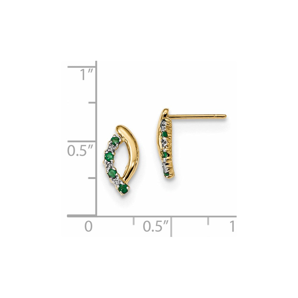 14k Yellow Gold w/ Real Diamond u0026 Emerald Post Earrings
