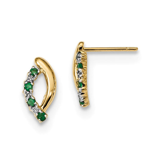 14k Yellow Gold w/ Real Diamond u0026 Emerald Post Earrings